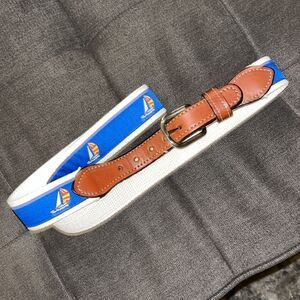 Blue & Creme Sailing Sailboat Regatta Leather Woven Fabric Casual Boat Belt 36